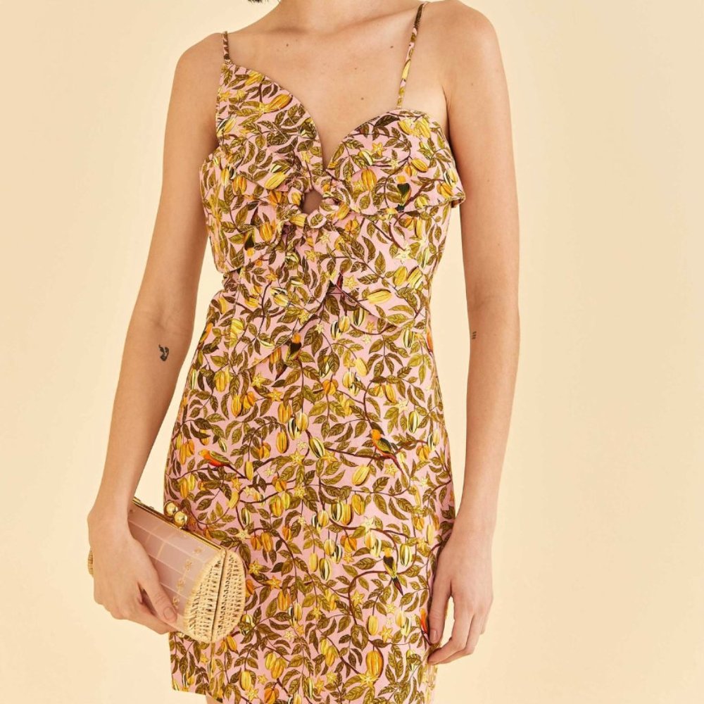 Farm Rio Light Pink Star Fruit Flower Mini Dress